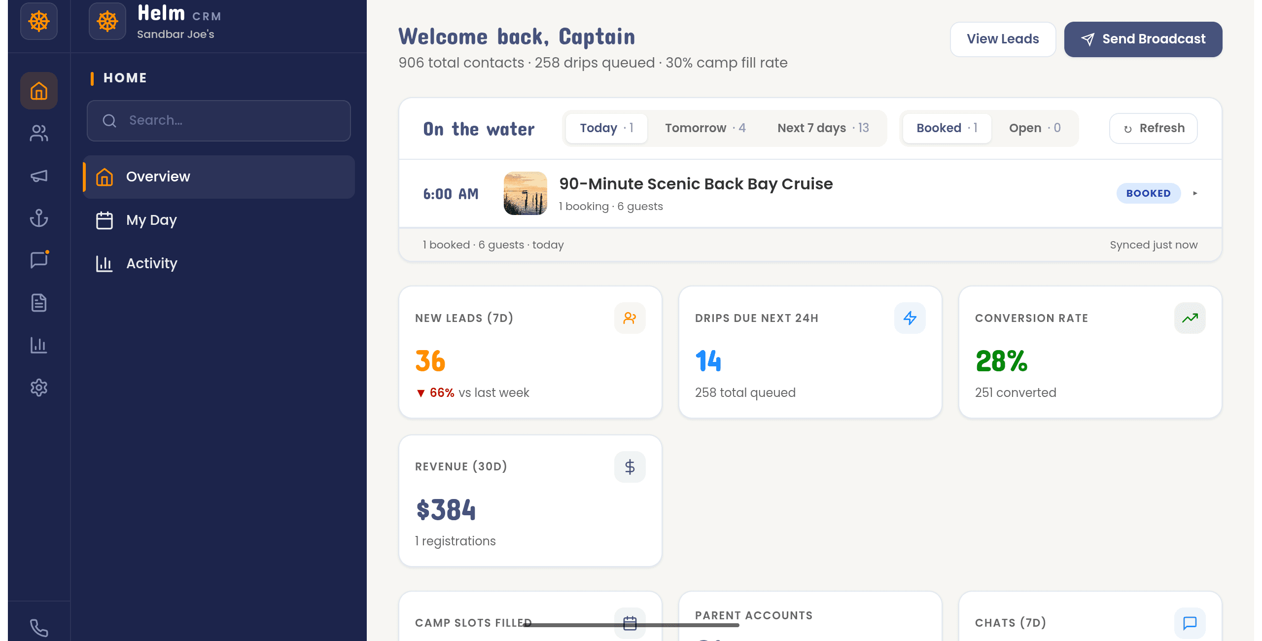 Sand Bar Joe's Booking Site + Captain's CRM — built by iOLab Digital