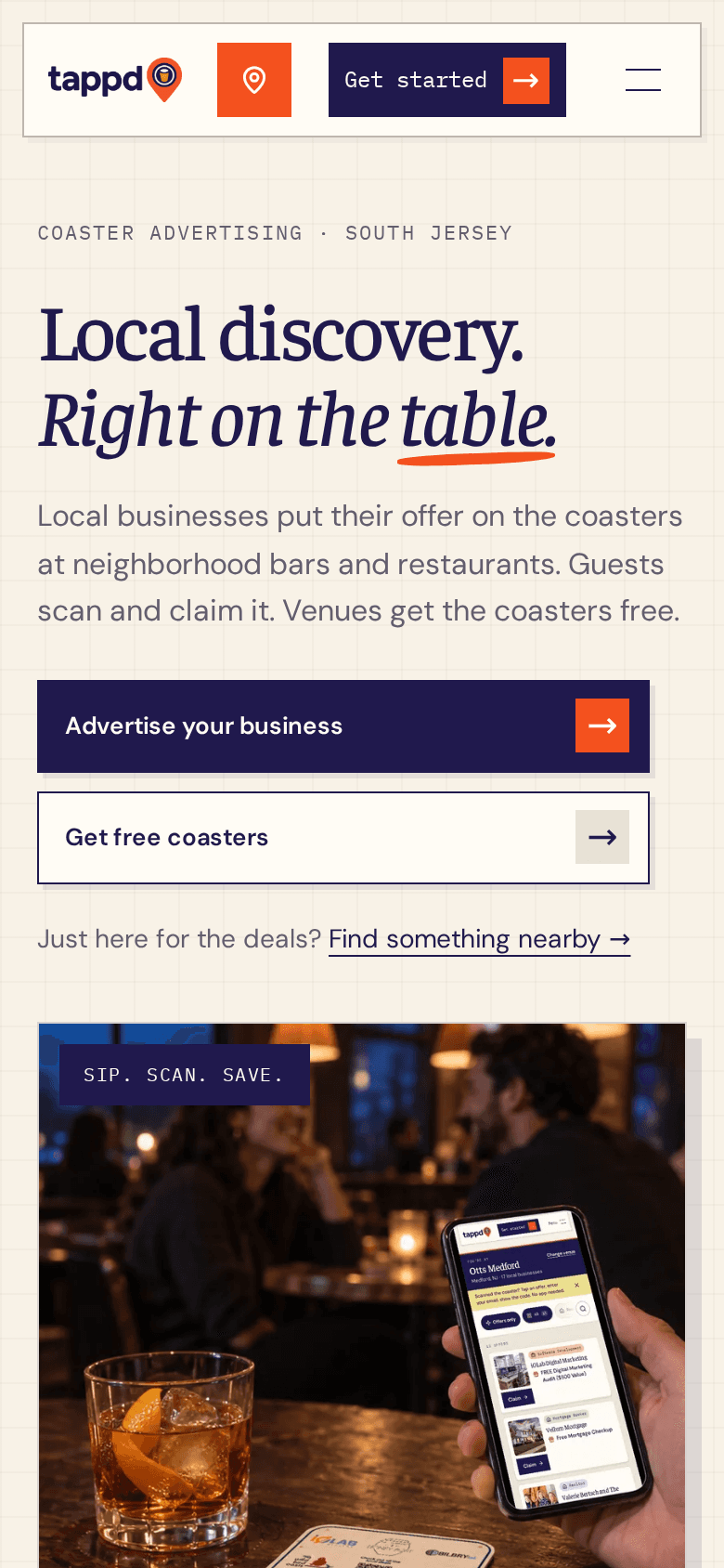 Tappd homepage on a phone