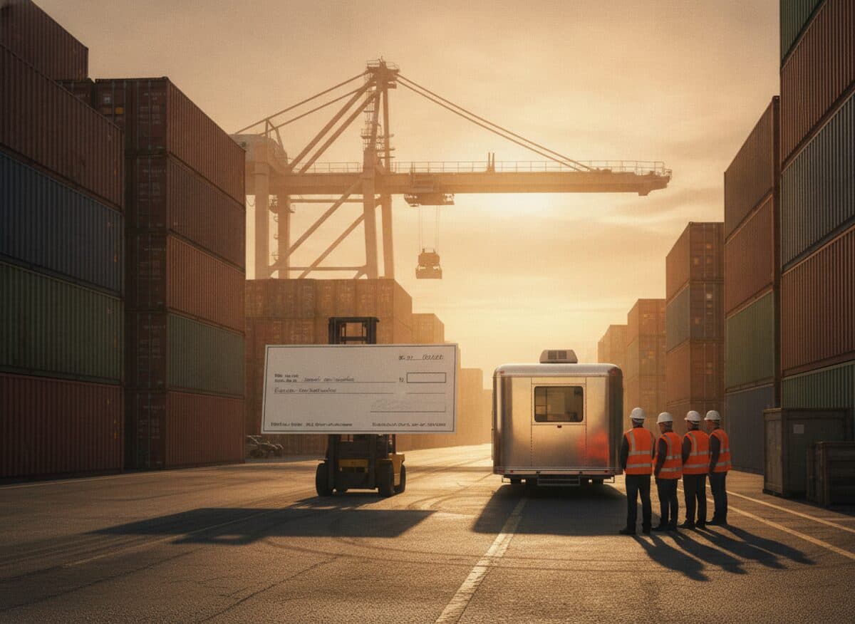 An AI-generated Double Standard Press press photo illustrating a trade-and-economy story through absurd staging rather than real figures