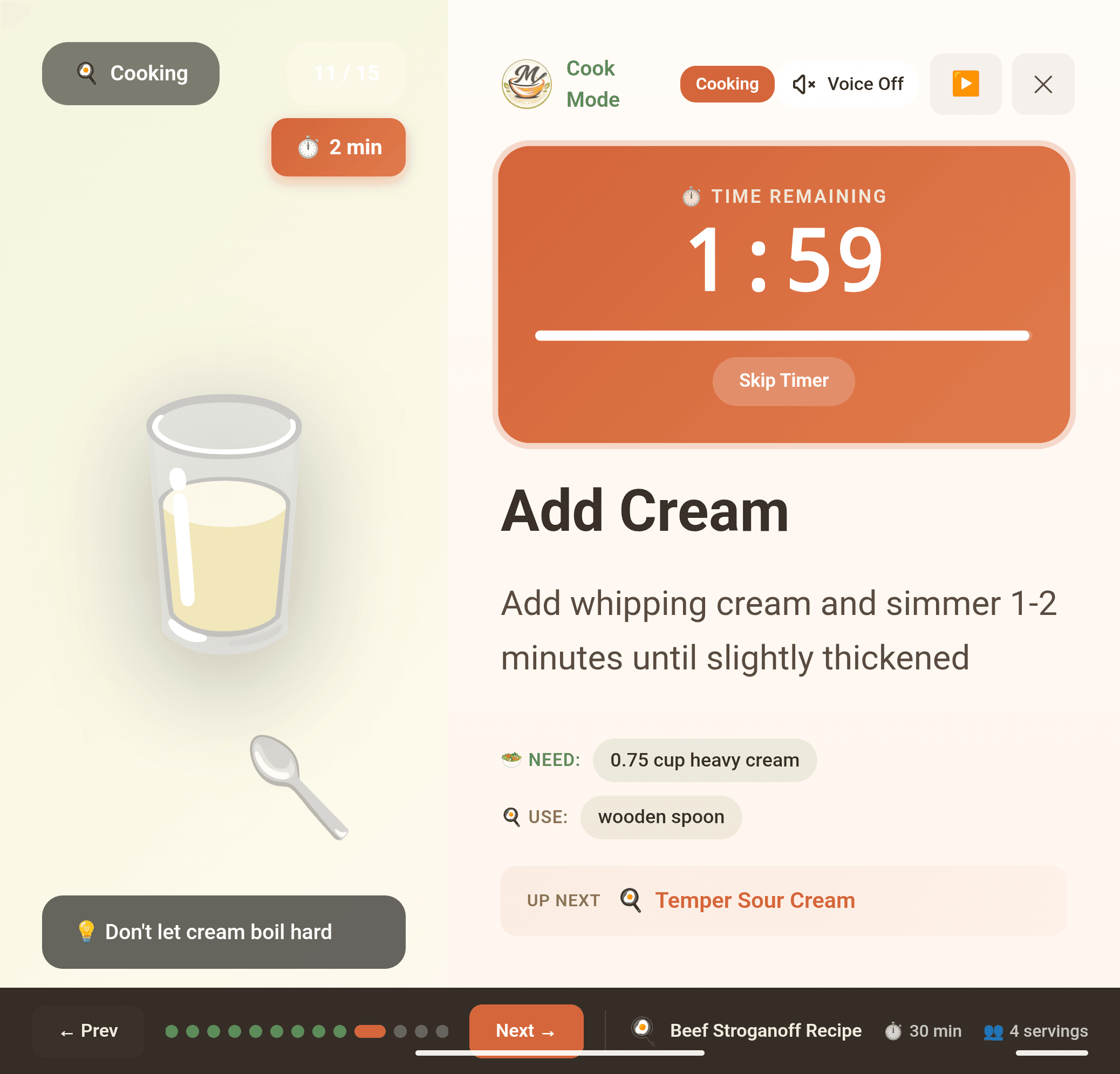 Meez Cook Mode step — Add cream