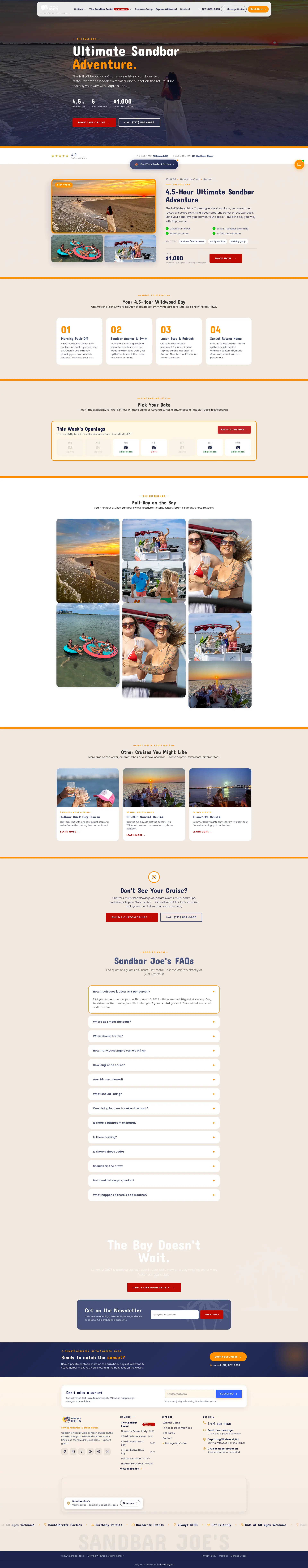 The Sand Bar Joe's 4-hour Ultimate Sandbar Adventure charter page