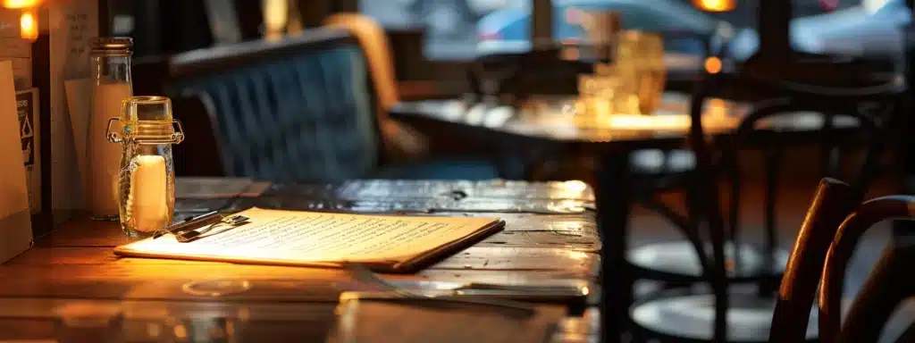 a cozy restaurant table with a clipboard and pen, invitingly displaying a well-designed newsletter signup form.