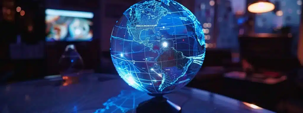 a futuristic globe displaying interconnected map overlays of various geographical regions, highlighting the use of ai-driven segmentation strategies to maximize reach.