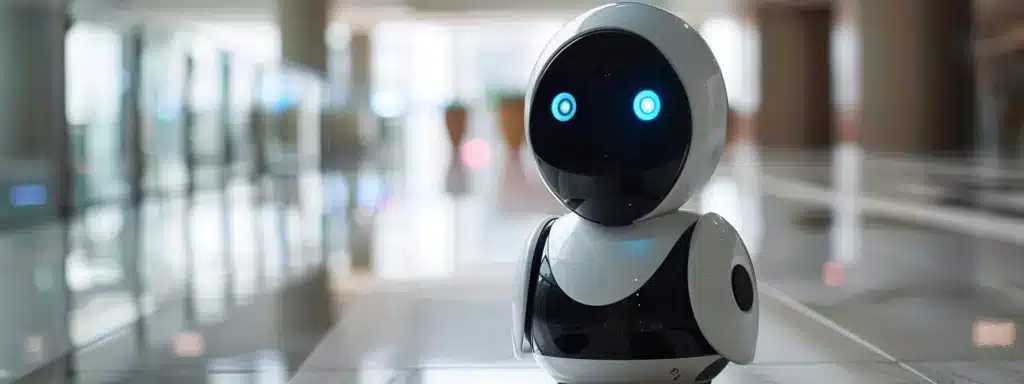 a sleek, futuristic robot analyzing and improving website content with advanced ai technology.